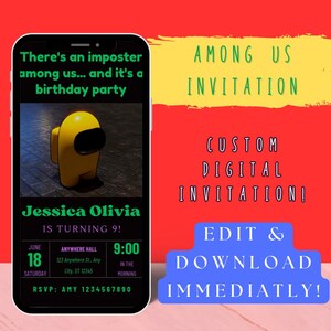 Among Us Digital Birthday Invitation – Editable Party Template for Gamers, Instant Download, Customizable for Kids Among Us Birthday Party