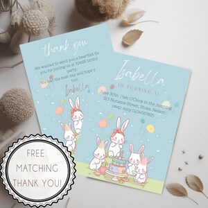 Cute Rabbit Invitation Set | Personalized with Free Matching Thank You Note