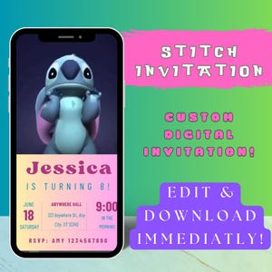 Stitch-Themed Digital Birthday Invitation – Instant Access & Customizable Party Invite for Kids Stitch Birthday mp4 for Stitch Birthdays
