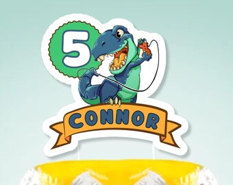 Benutzerdefinierte Dinosaurier Cake Topper | Personalisiert mit Name & Alter