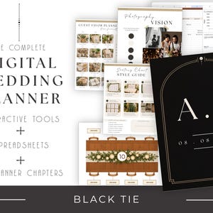 Black Tie Wedding Planner, Interactive Seating Planner & Black and White Digital Wedding Organizer