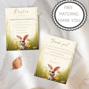 Cute Rabbit Invitation Set | Personalized with Free Matching Thank You Note