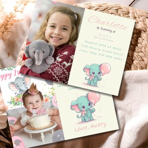 Kinderen olifant thema verjaardagsuitnodiging Set | Gratis bijpassende bedankkaart
