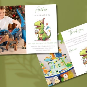 Dinosaurus thema Kids verjaardagsfeestje uitnodiging Set | Aangepaste foto uploaden! GRATIS bijpassende bedankkaart