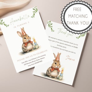 Cute Rabbit Invitation Set | Personalized with Free Matching Thank You Note