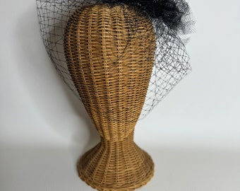 SS60 Black Fascinator Millinery Netting feathers and beautiful rhinestones Tea Party, Kentucky derby, Special occasion
