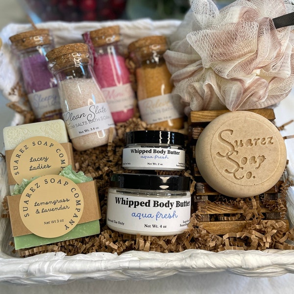 SuarezSoaps Bath Treats & Spa Day Set, Gift baskets for Her