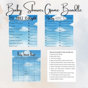 Baby Shower Game Bundle | Baby Shower Games | Cloud Theme | On Cloud 9 | Fun Shower Games | Printable Shower Games