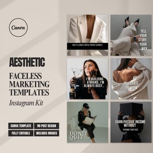 90 Faceless Instagram Posts And Matching Stories For Faceless Digital Marketing, Aesthetic Faceless Instagram Templates With MRR and PLR