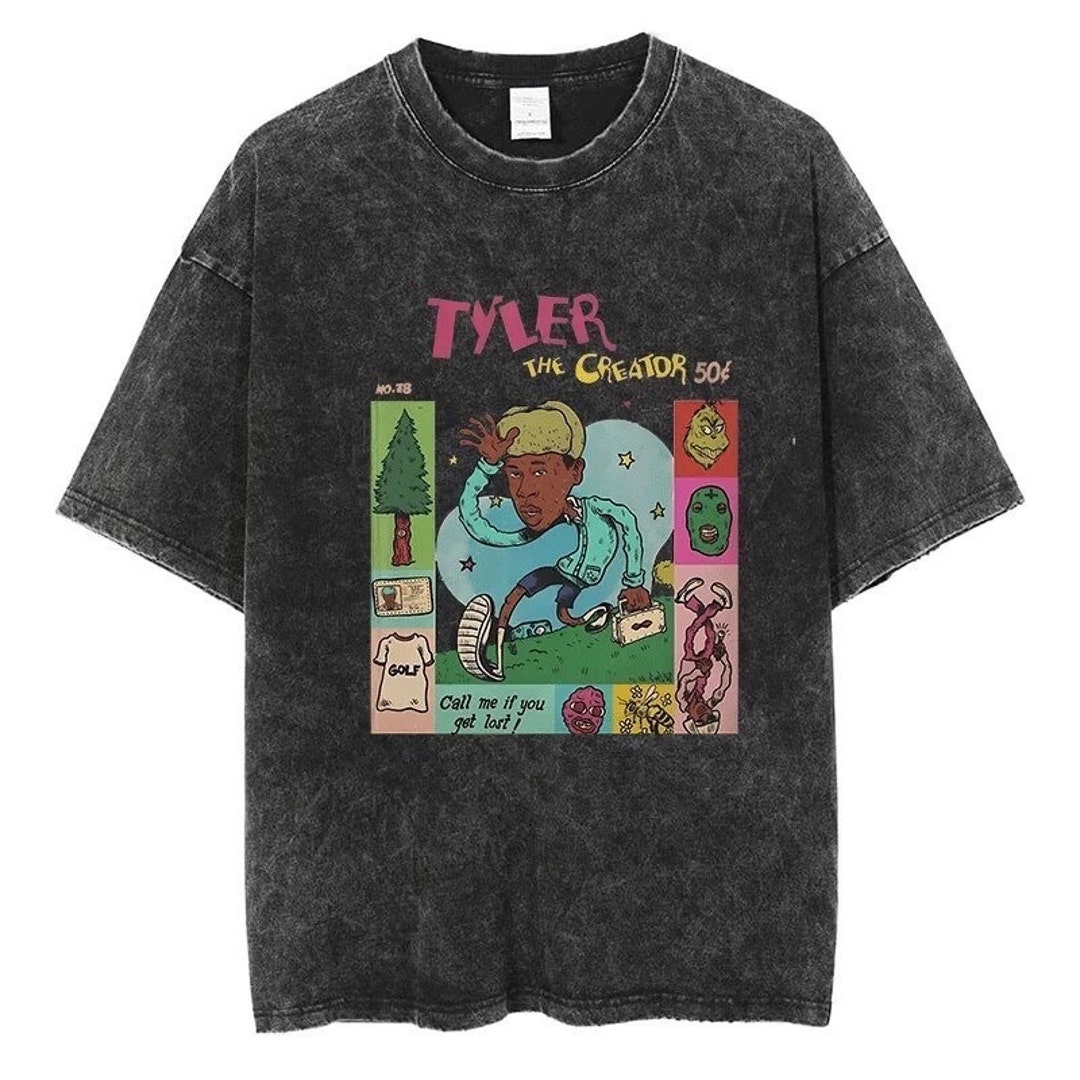 Tyler the Creator Vintage Black Acid Wash 100 Cotton Tshirt, Graphic Print Tshirt, Vintage Rap