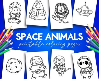 Disegni da colorare stampabili di animali spaziali. Disegni da colorare per lo spazio per bambini Fogli di attività stampabili per lo spazio facile Astronauta Spazio esterno Razzi Pianeti