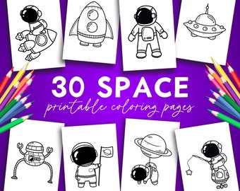 Pagine da colorare stampabili dello spazio. Disegni da colorare spaziali per bambini Disegni da colorare facili Fogli di attività stampabili Astronauta Razzo spaziale Pianeti