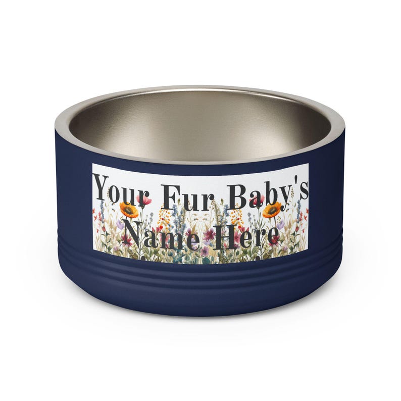 Floral Watercolour Wildflower Meadow Pet Bowl | Customizable Name Dog Cat Stainless Steel Insulated Bowl image 10