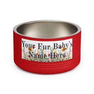 Floral Watercolour Wildflower Meadow Pet Bowl | Customizable Name Dog Cat Stainless Steel Insulated Bowl image 4