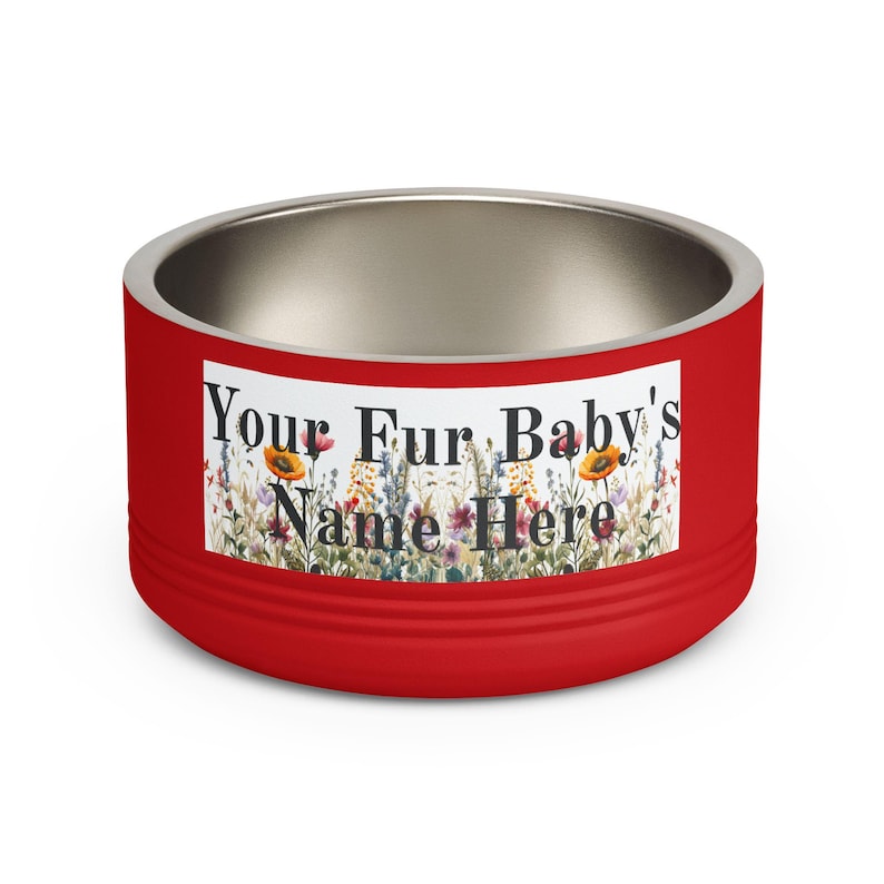 Floral Watercolour Wildflower Meadow Pet Bowl | Customizable Name Dog Cat Stainless Steel Insulated Bowl image 4