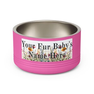 Floral Watercolour Wildflower Meadow Pet Bowl | Customizable Name Dog Cat Stainless Steel Insulated Bowl image 12
