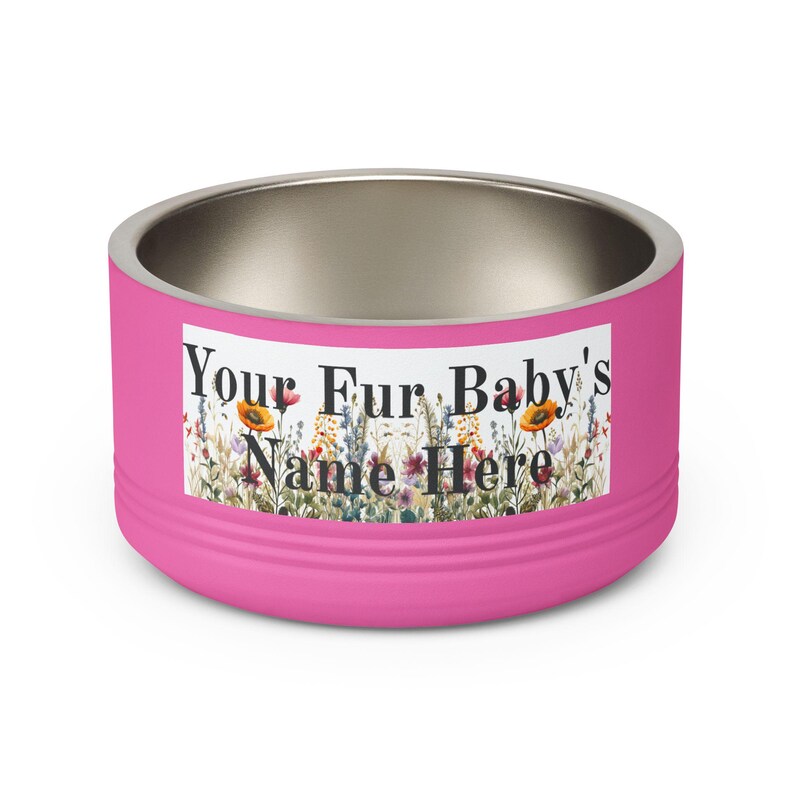 Floral Watercolour Wildflower Meadow Pet Bowl | Customizable Name Dog Cat Stainless Steel Insulated Bowl image 12