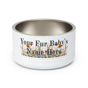 Floral Watercolour Wildflower Meadow Pet Bowl | Customizable Name Dog Cat Stainless Steel Insulated Bowl image 3