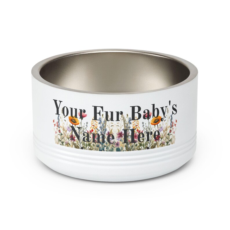 Floral Watercolour Wildflower Meadow Pet Bowl | Customizable Name Dog Cat Stainless Steel Insulated Bowl image 3