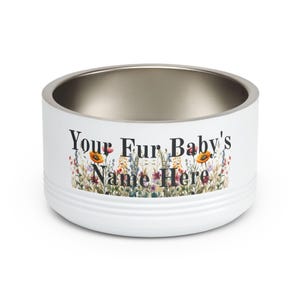 Floral Watercolour Wildflower Meadow Pet Bowl | Customizable Name Dog Cat Stainless Steel Insulated Bowl image 2