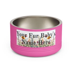Floral Watercolour Wildflower Meadow Pet Bowl | Customizable Name Dog Cat Stainless Steel Insulated Bowl image 11