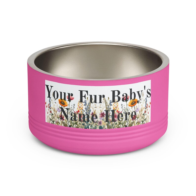 Floral Watercolour Wildflower Meadow Pet Bowl | Customizable Name Dog Cat Stainless Steel Insulated Bowl image 11