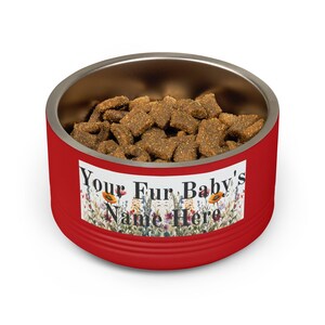 Floral Watercolour Wildflower Meadow Pet Bowl | Customizable Name Dog Cat Stainless Steel Insulated Bowl image 14