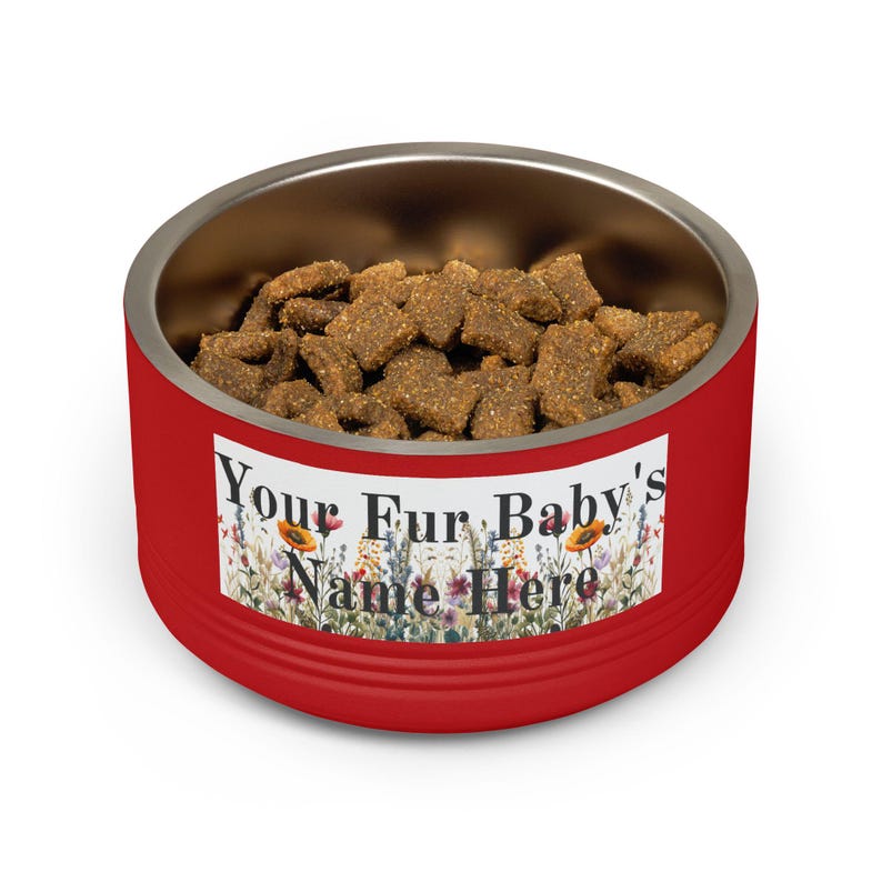 Floral Watercolour Wildflower Meadow Pet Bowl | Customizable Name Dog Cat Stainless Steel Insulated Bowl image 14