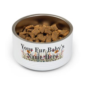 Floral Watercolour Wildflower Meadow Pet Bowl | Customizable Name Dog Cat Stainless Steel Insulated Bowl image 13