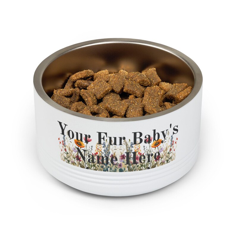 Floral Watercolour Wildflower Meadow Pet Bowl | Customizable Name Dog Cat Stainless Steel Insulated Bowl image 13
