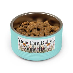 Floral Watercolour Wildflower Meadow Pet Bowl | Customizable Name Dog Cat Stainless Steel Insulated Bowl image 16