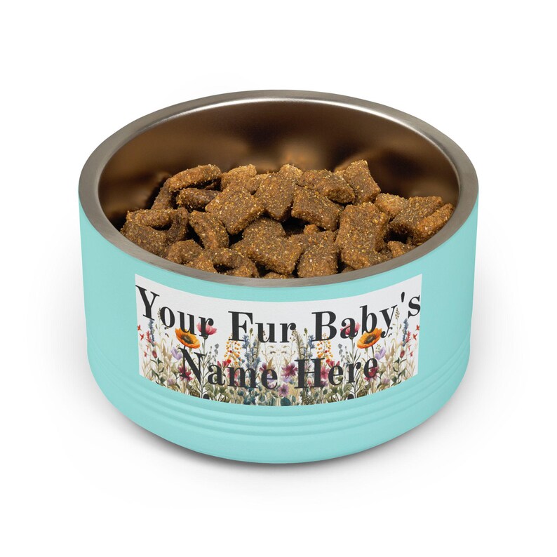 Floral Watercolour Wildflower Meadow Pet Bowl | Customizable Name Dog Cat Stainless Steel Insulated Bowl image 16