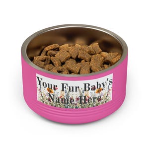 Floral Watercolour Wildflower Meadow Pet Bowl | Customizable Name Dog Cat Stainless Steel Insulated Bowl image 18