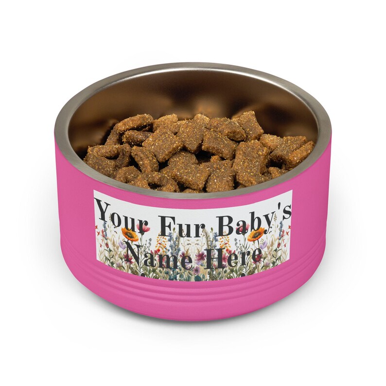 Floral Watercolour Wildflower Meadow Pet Bowl | Customizable Name Dog Cat Stainless Steel Insulated Bowl image 18