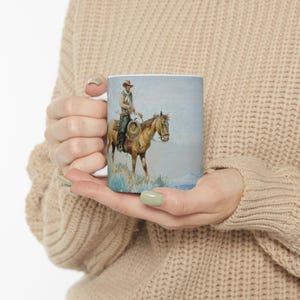Einsamer Cowboy Vintage Western Ranch Wilder Westen Personalisierbare Keramiktasse Rustikale Kunst Pferd Geschenk Ranch Western Dekor Kaffee Tee