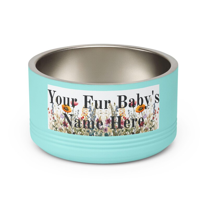 Floral Watercolour Wildflower Meadow Pet Bowl | Customizable Name Dog Cat Stainless Steel Insulated Bowl image 8