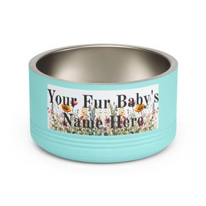 Floral Watercolour Wildflower Meadow Pet Bowl | Customizable Name Dog Cat Stainless Steel Insulated Bowl image 1