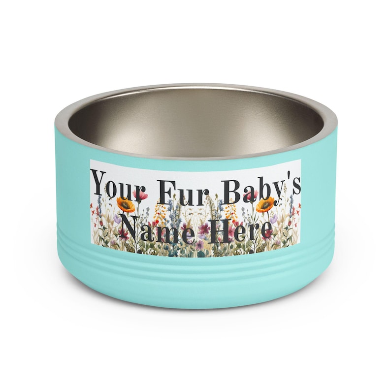 Floral Watercolour Wildflower Meadow Pet Bowl | Customizable Name Dog Cat Stainless Steel Insulated Bowl image 1
