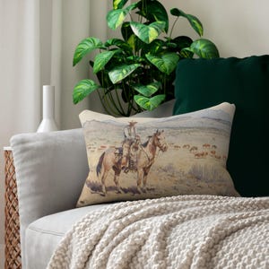Checking the Herd Personalizable Wild West Ranch Lumbar Pillow - Rustic Texas Cowboy Decor, Double-Sided Western Art Cushion, Rodeo Gift