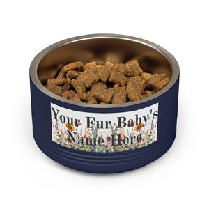 Floral Watercolour Wildflower Meadow Pet Bowl | Customizable Name Dog Cat Stainless Steel Insulated Bowl image 17