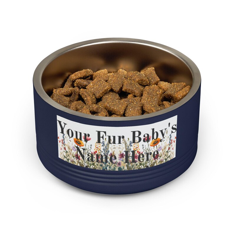 Floral Watercolour Wildflower Meadow Pet Bowl | Customizable Name Dog Cat Stainless Steel Insulated Bowl image 17