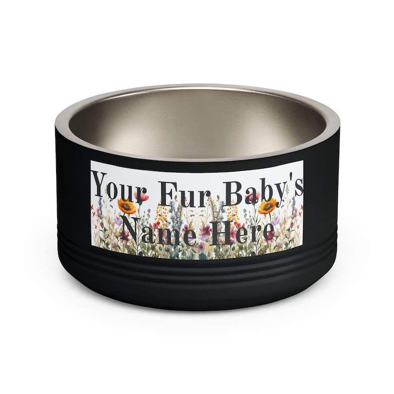 Floral Watercolour Wildflower Meadow Pet Bowl | Customizable Name Dog Cat Stainless Steel Insulated Bowl image 6