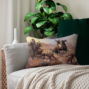 A Serious Predicament Personalizable Wild West Lumbar Pillow - Rustic Cowboy Decor, Double-Sided Western Art Cushion, Rodeo Gift