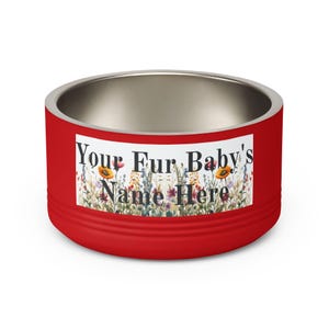 Floral Watercolour Wildflower Meadow Pet Bowl | Customizable Name Dog Cat Stainless Steel Insulated Bowl image 5