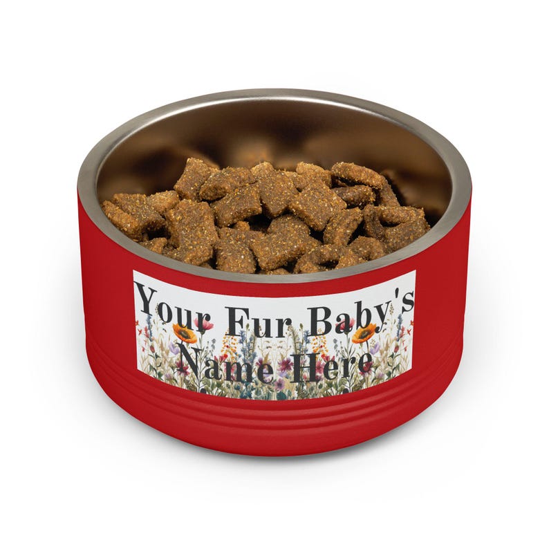 Floral Watercolour Wildflower Meadow Pet Bowl | Customizable Name Dog Cat Stainless Steel Insulated Bowl image 19
