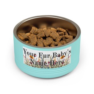 Floral Watercolour Wildflower Meadow Pet Bowl | Customizable Name Dog Cat Stainless Steel Insulated Bowl image 20