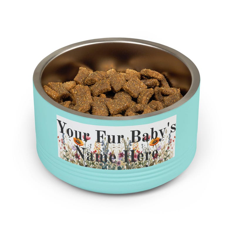 Floral Watercolour Wildflower Meadow Pet Bowl | Customizable Name Dog Cat Stainless Steel Insulated Bowl image 20
