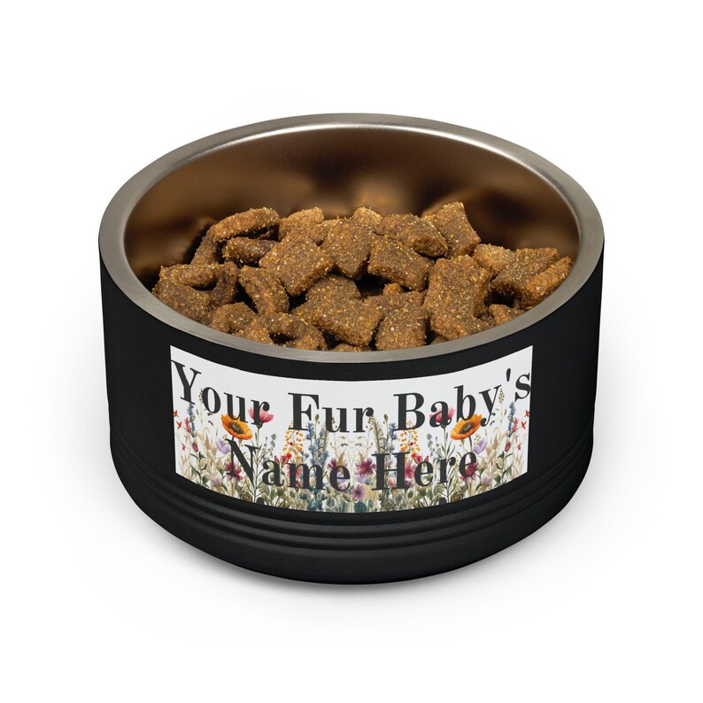 Floral Watercolour Wildflower Meadow Pet Bowl | Customizable Name Dog Cat Stainless Steel Insulated Bowl image 15