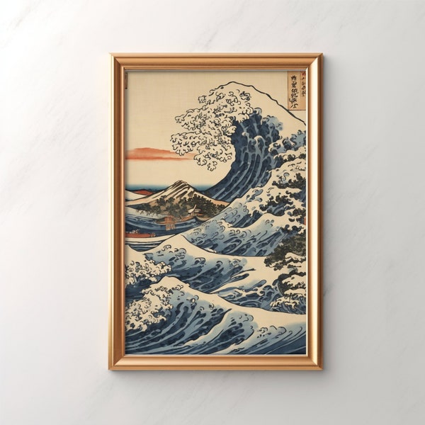 Classic Japanese Wave Wall Art, Vintage Ocean Print, Nautical Decor, Traditional Eastern Style, Large Wall Poster, Home Office Artwork