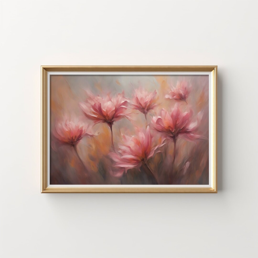 Abstract Floral Canvas Art, Large Pink Flowers Wall Decor, Modern